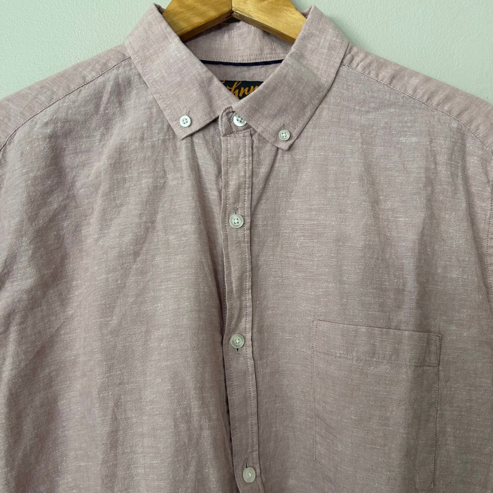 Johnny Bigg Shirt Men XL Pink Linen Cotton Short Sleeve Button Down Casual